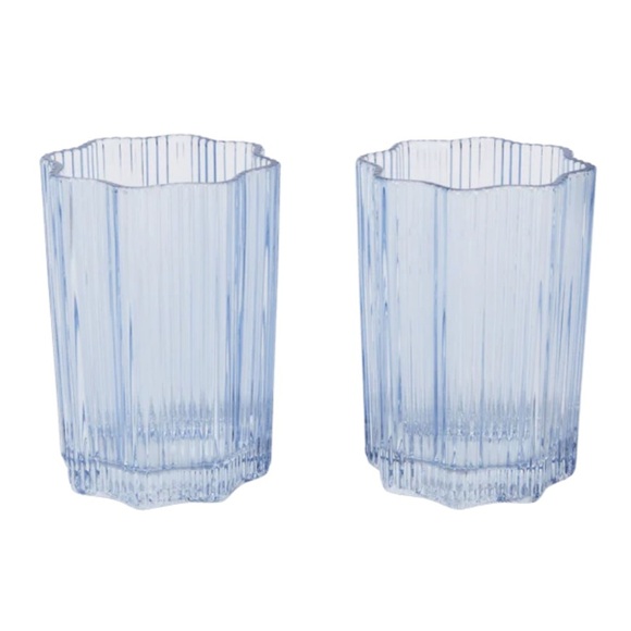 Glass Hause Other - Stylish Blue Ribbed Glass Tumblers
